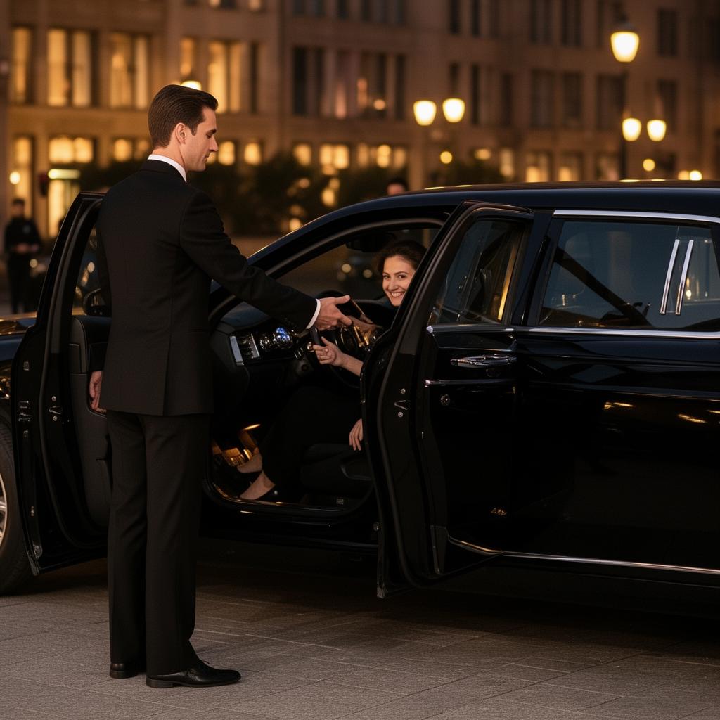 Professional chauffeur opening door